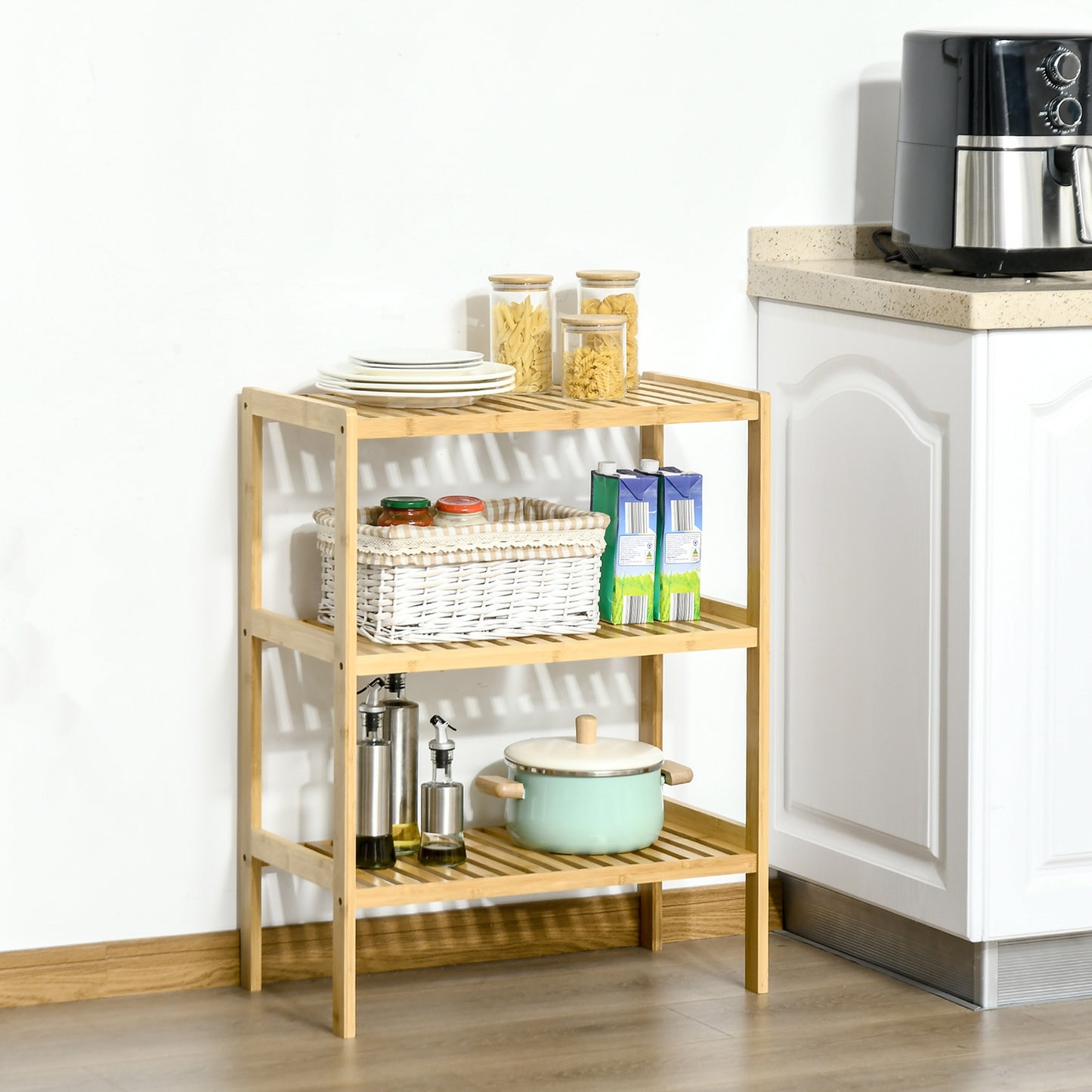 HOMCOM Regal Bambusregal 3 Regalböden، بامبوس 62 سم ​​× 33 سم × 80 سم، طبيعي
