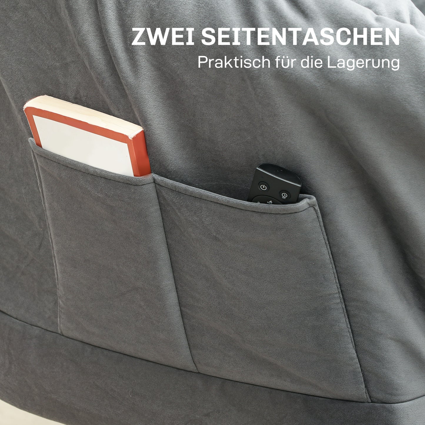 HOMCOM Moderner Akzentstuhl, Polsterstuhl mit Stahlbeinen und Seitentaschen, für Wohnzimmer, Schlafzimmer, Grau