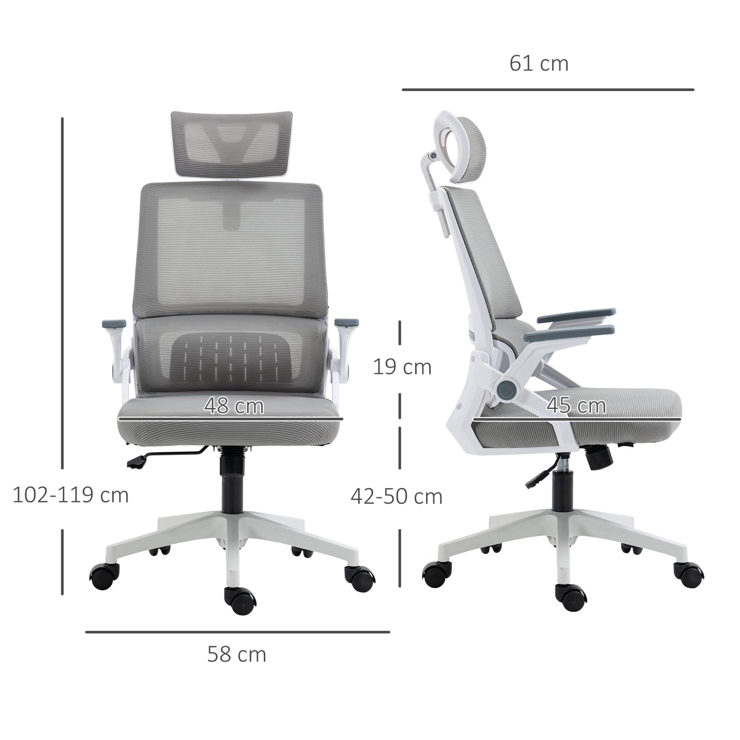 Vinsetto Bürostuhl Schreibtischstuhl Office-Stuhl، höhenverstellbar، 1 Kopfstütze، 58 × 61 × 119 سم. شوارتز