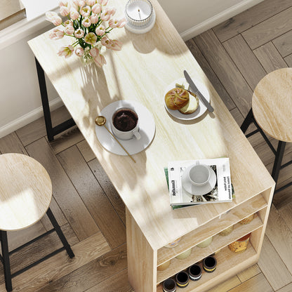 HOMCOM 3-teiliges Bartisch-Set, 1 Tresen, 2 Stühle, mit Stauraum und Fußstützen, platzsparend, Hellbraun+Schwarz
