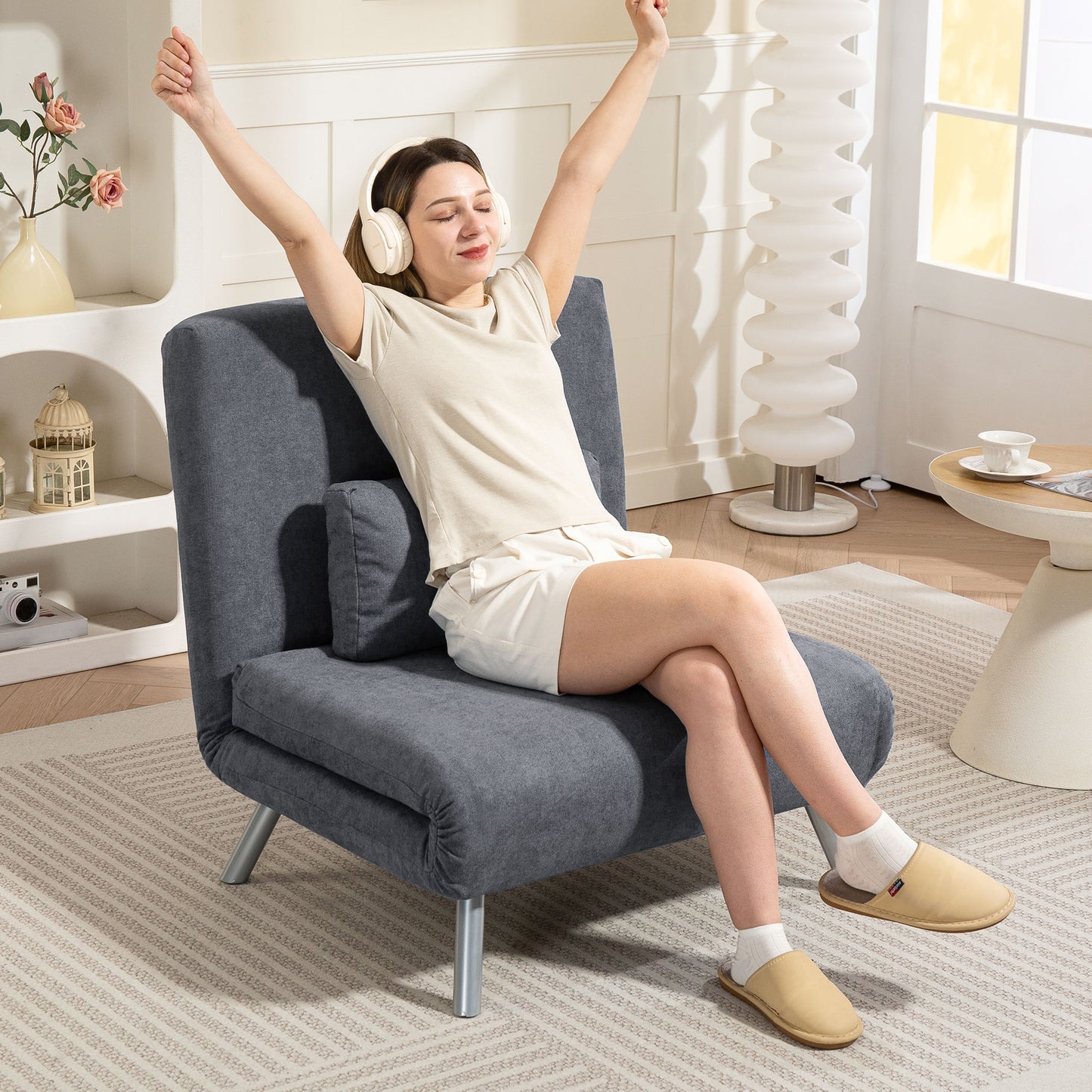 HOMCOM Polstersessel mit Bettfunktion، 3-in-1 Design، Schlafsessel، Gästebett، Stoffbezug، mit Kissen، Dunkelgrau