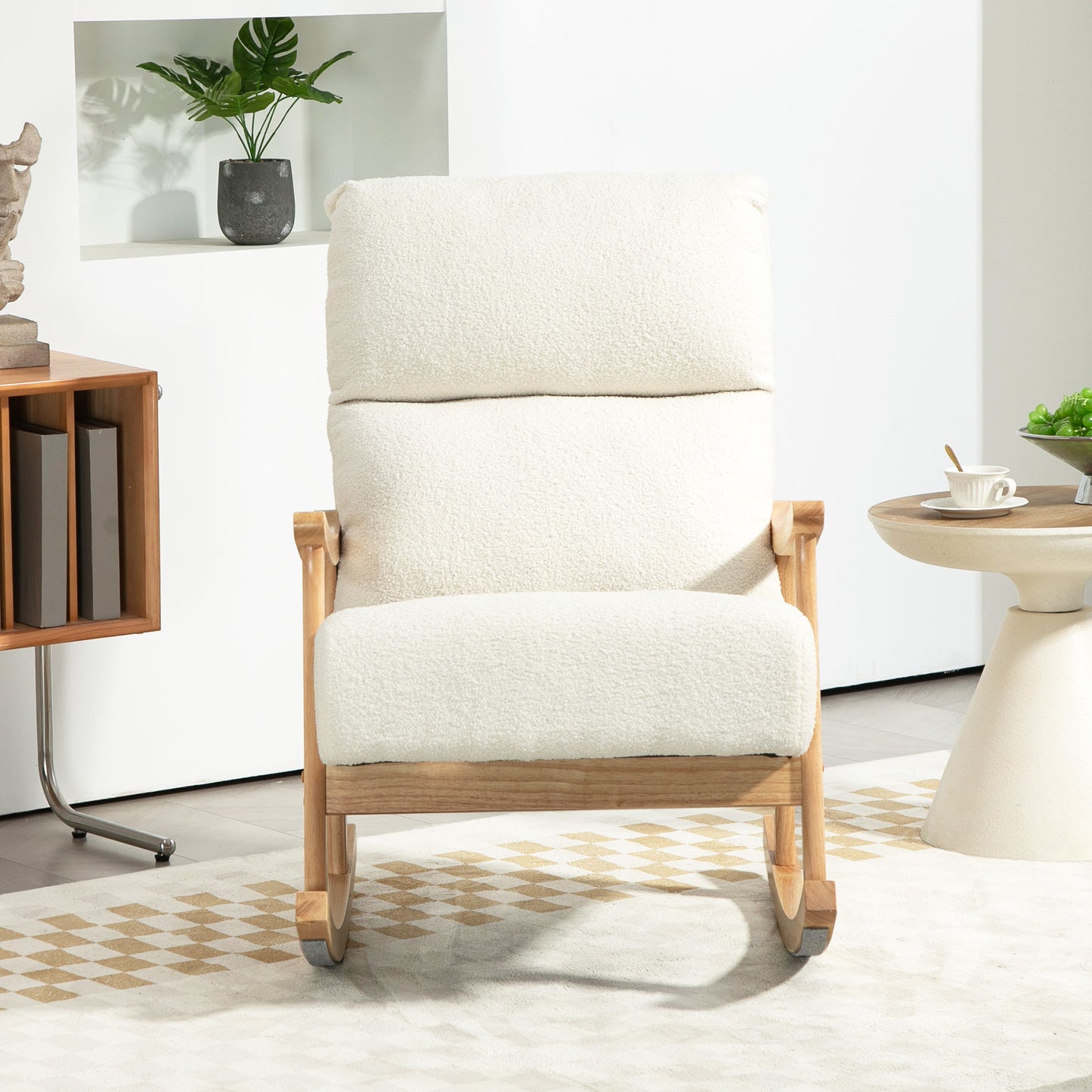 HOMCOM Schaukelstuhl، Stoffbezug in Samtoptik، Ergonomische Rückenlehne، 120 كجم Belastbarkeit، 65B x 90T x 98H سم، Cremeweiß