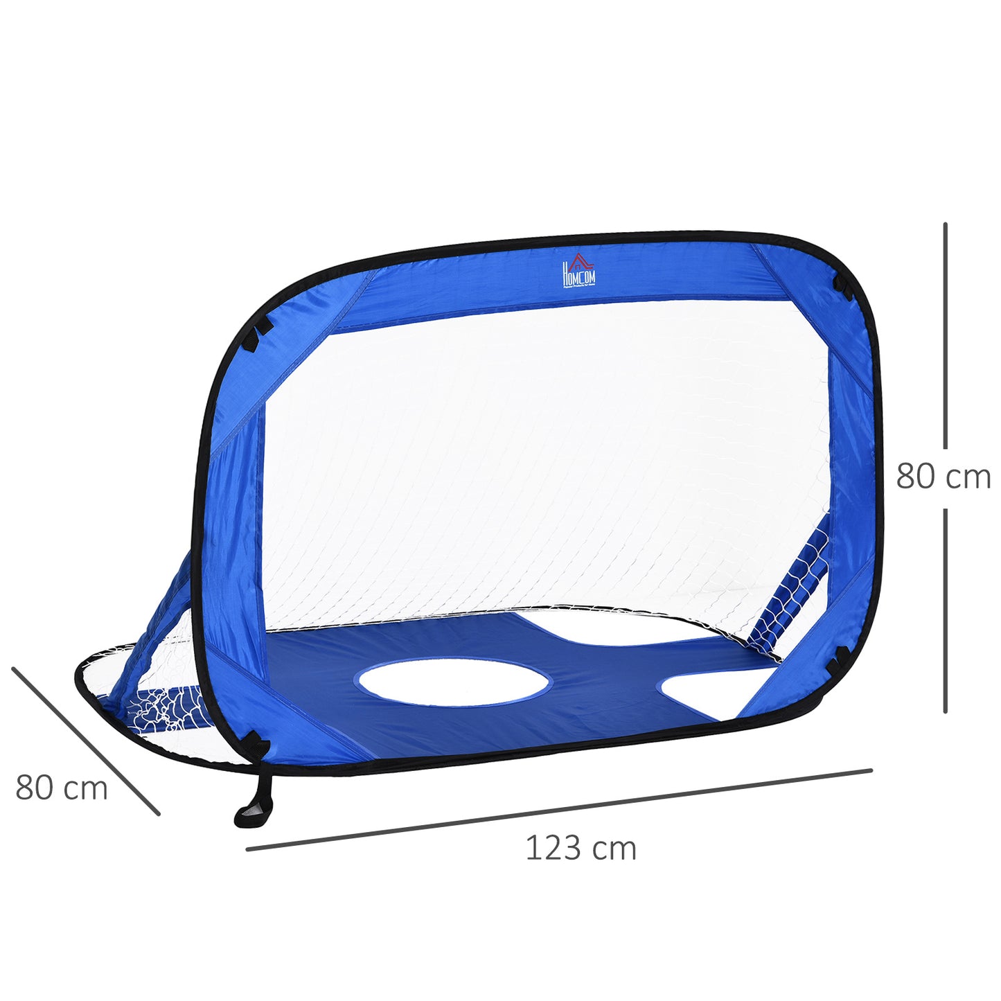 HOMCOM Fußballtore, Pop Up Tor, Tragbares Fußballnetz, 2er Set Minitore, mobil mit Tragetasche, Faltbar, Blau, 123 x 80 x 80 cm