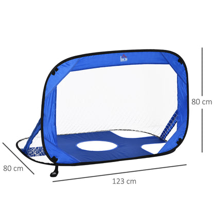 HOMCOM Fußballtore, Pop Up Tor, Tragbares Fußballnetz, 2er Set Minitore, mobil mit Tragetasche, Faltbar, Blau, 123 x 80 x 80 cm