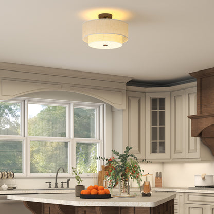 HOMCOM Deckenlampe, Hängeleuchte mit doppelten Schirmen in Leinenoptik, Cremeweiß