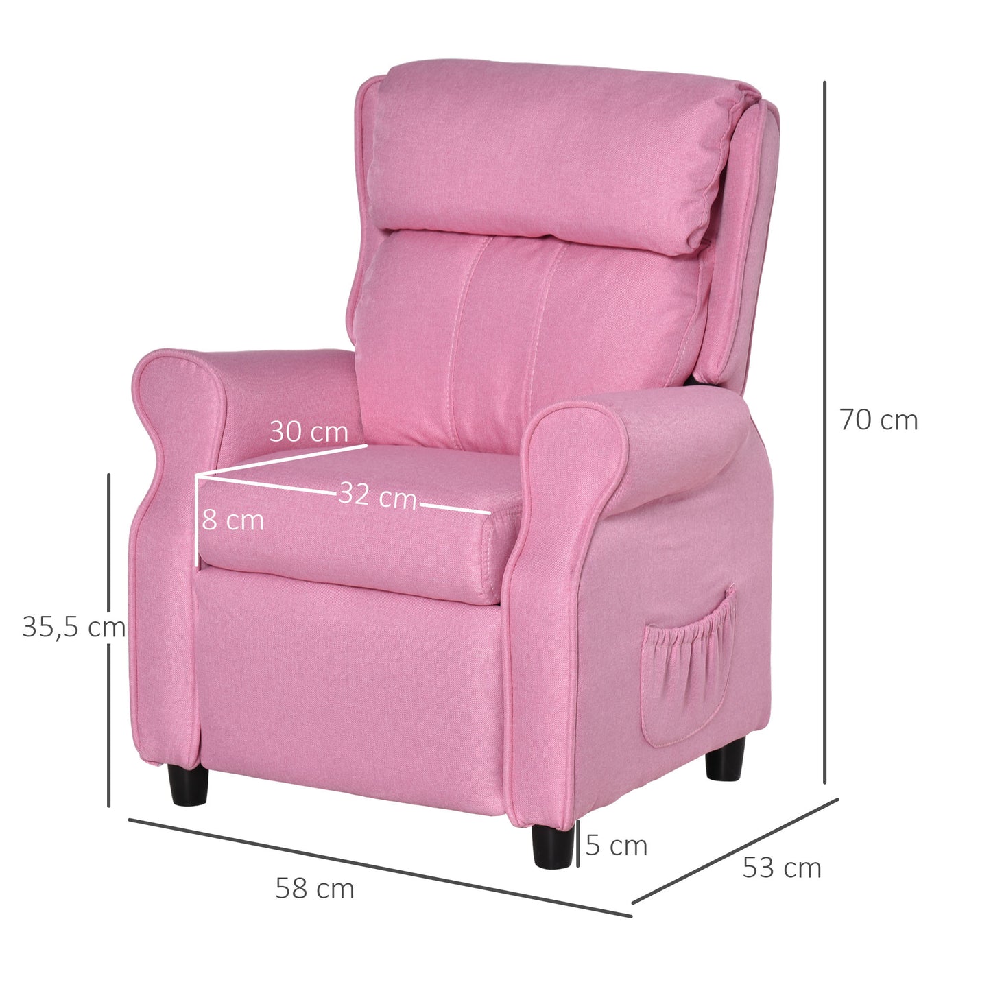 HOMCOM Kindersofa Kindercouch Kindersessel Stuhl Liegesofa verstellbar mit Fußstütze für 3-5 سنوات من الشباب وMädchen Rosa 58 x 53 x 70 سم