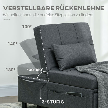 HOMCOM bequemer Liegesessel Schlafsessel 3-in-1 Sessel modern, bis 150 kg, Leinenoptik, inkl. Kissen, 65,5 x 104 x 81 cm, Dunkelgrau