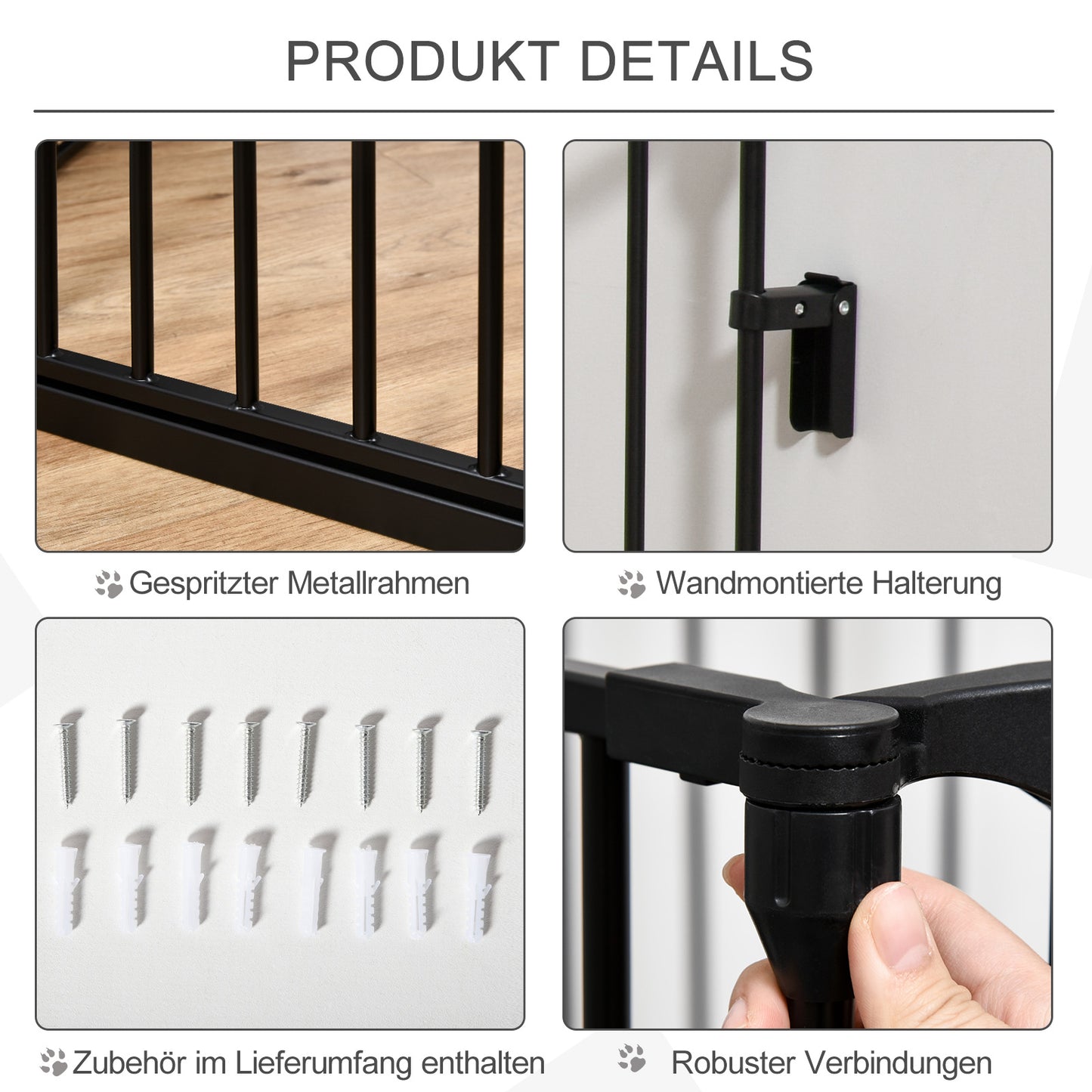 PawHut 2-in-1 Absperrgitter, Haustier-Laufstall, Sicherheitstor, faltbar, Metall, 300 x 3 x 74,5 cm, Schwarz