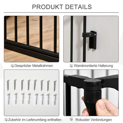 PawHut 2-in-1 Absperrgitter, Haustier-Laufstall, Sicherheitstor, faltbar, Metall, 300 x 3 x 74,5 cm, Schwarz