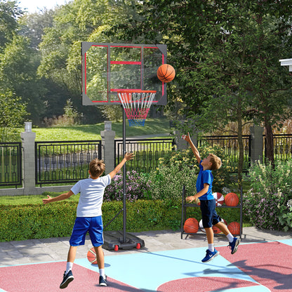 AIYAPLAY Kinder-Basketballkorb, Outdoor-Basketballkorb für Kinder, 210-260 cm höhenverstellbar, mit Rädern, ab 6 Jahren, Rot