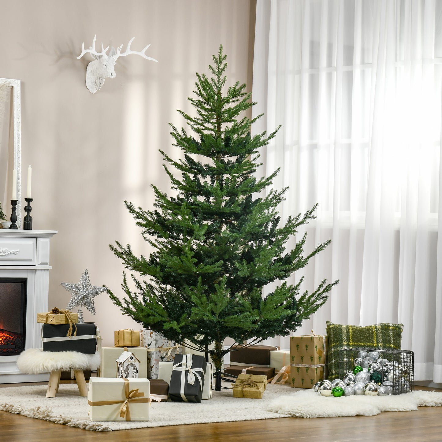 HOMCOM Künstlicher Weihnachtsbaum 180 cm Kieferbaum künstlich mit 795 Spitzen, klappbar Füße Stahlrahmen