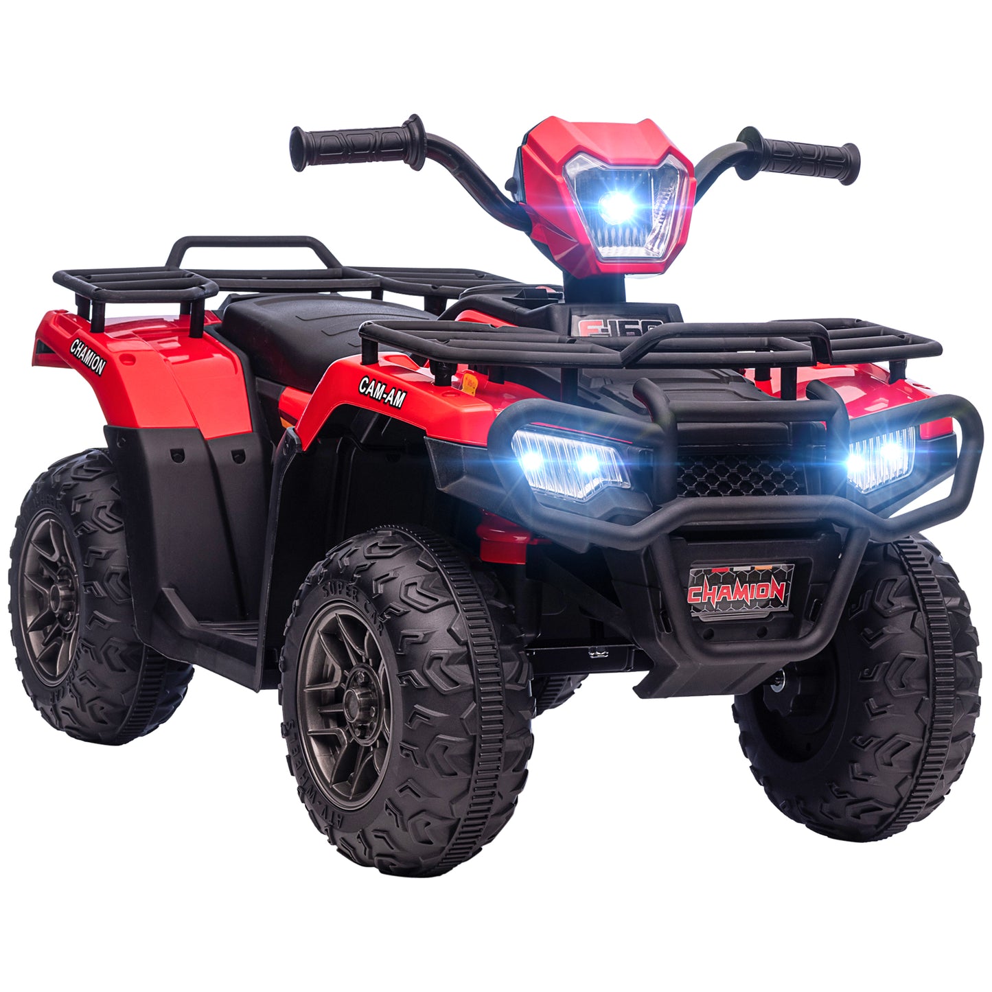 HOMCOM Kinder-Elektroquad, max. 4 km/h, ab 3 Jahren, LED-Scheinwerfer, Musikanschluss, schwarz+rot 88 x 45 x 50 cm