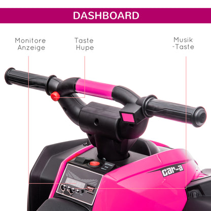 HOMCOM Elektro Kinderquad, 3-6 km/h, Licht/Musik, für 3-5 Jahre, bis 25kg, Rosa/Schwarz
