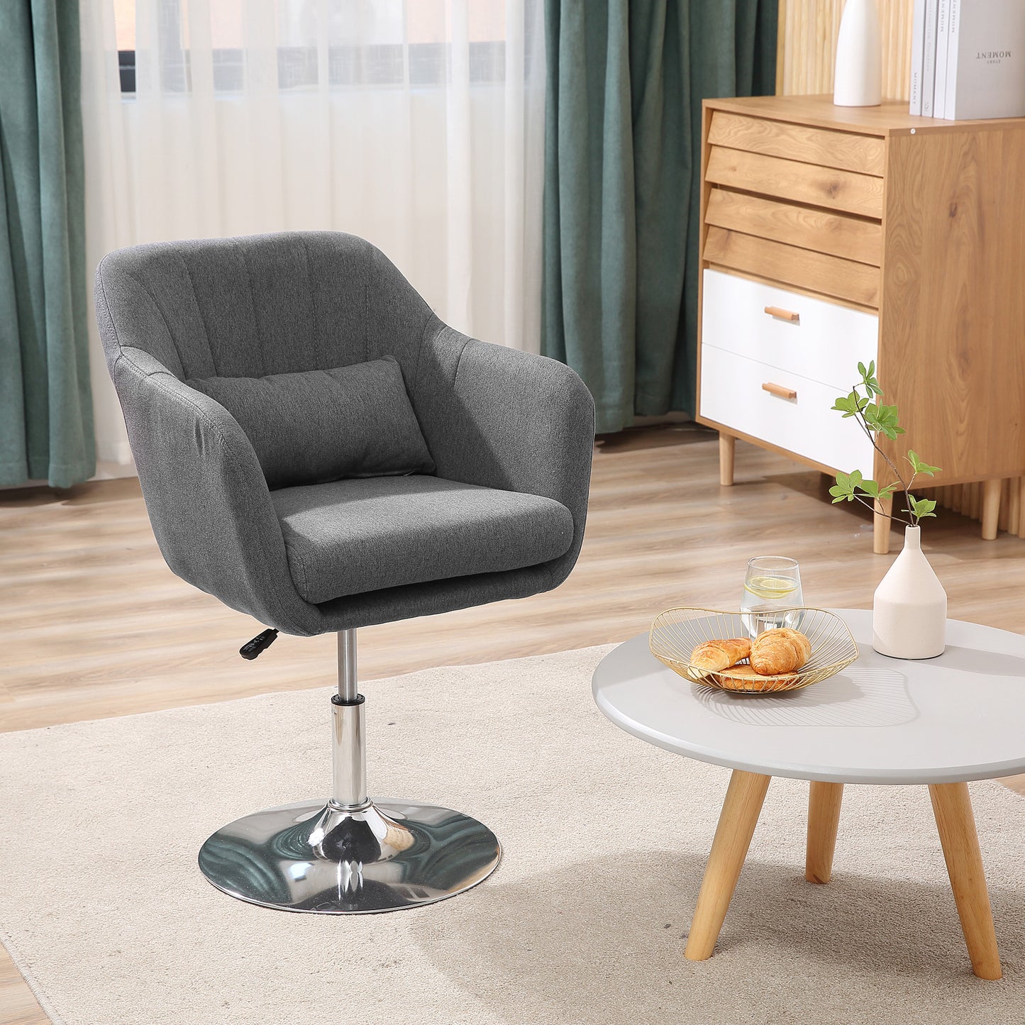 HOMCOM Drehstuhl, höhenverstellbarer Bürostuhl, leinenartiges Polyester, Metall, 60 x 60 x 79-91 cm, Dunkelgrau