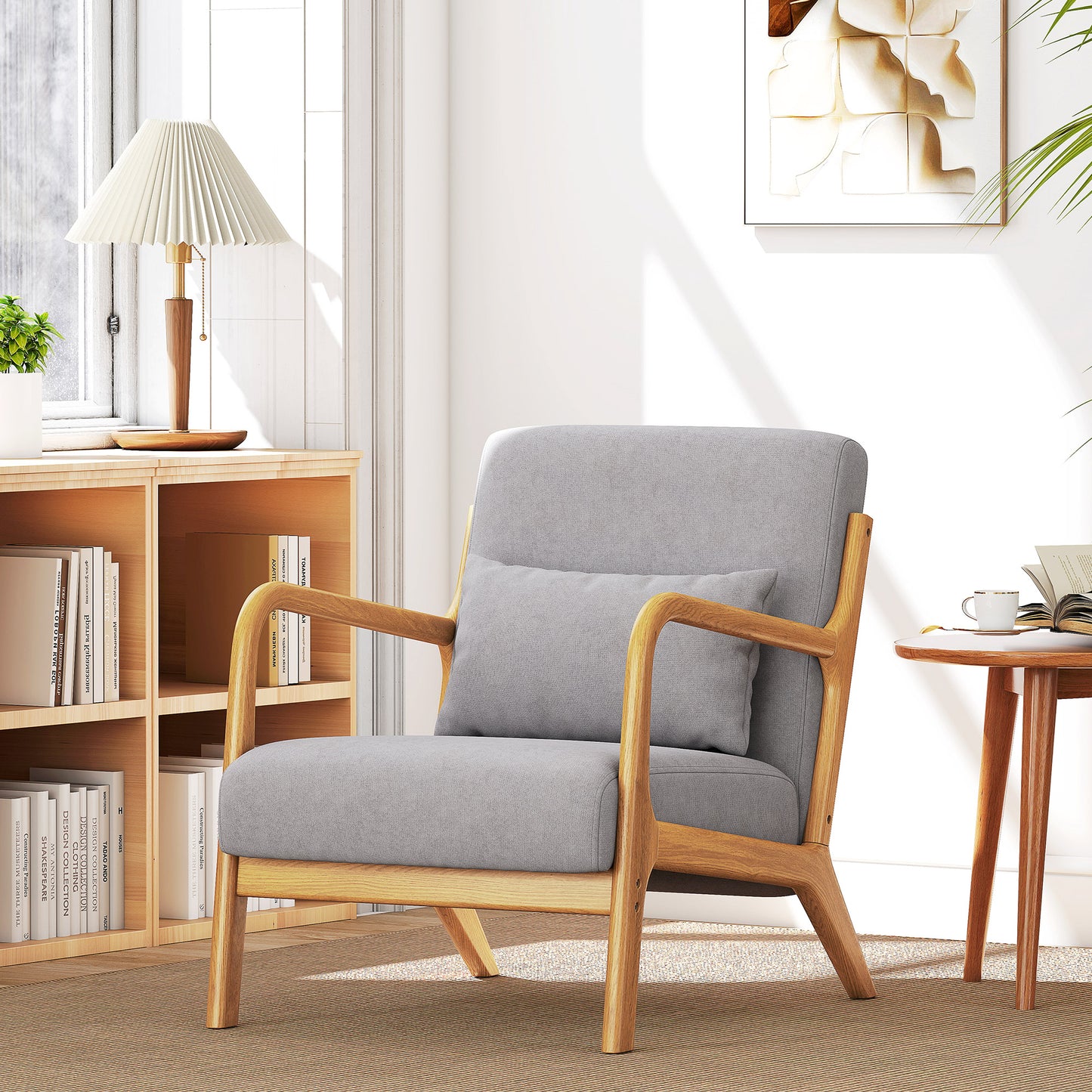 HOMCOM Eleganter Lounge-Sessel mit Holzrahmen und Schaumstoff-Polsterung, Samtoptik, für Wohnzimmer, Schlafzimmer, Grau