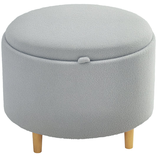 HOMCOM Hocker Polsterhocker, Teddyfleece, versteckter Stauraum, umkehrbarer Deckel, 56 cm x 56 cm x 42 cm, Grau