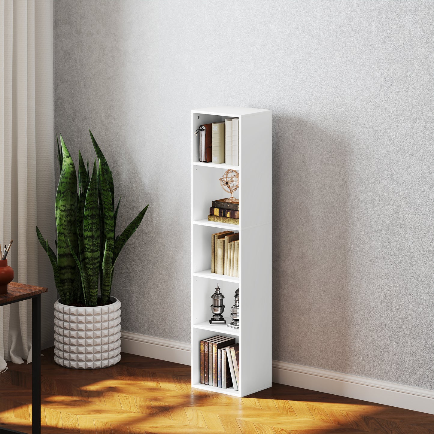 HOMCOM Bücherregal, 5 Fächer, verstellbare Regale, Holz, 30 x 24 x 133,5 cm, Weiß