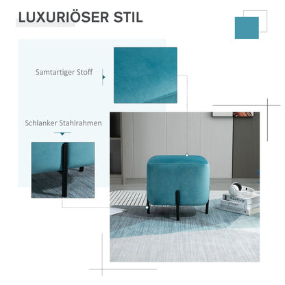 HOMCOM Fußhocker Fußstütze gepolstert Polyester Stahl Schaumstoff Türkis 44,5 x 44,5 x 41,5 cm