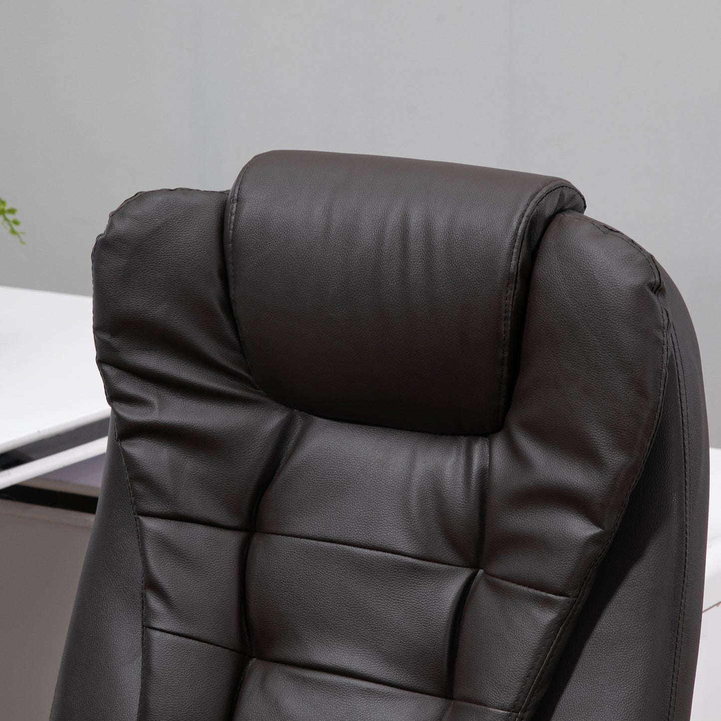 HOMCOM Bürostuhl mit Massagefunktion Ergonomischer Chefsessel mit Heizfunktion, Liegefunktion, Wippfunktion, Höhenverstellbar 360° Drehbar Schreibtischstuhl, Kunstleder, Braun