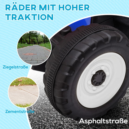 HOMCOM Kinder-Elektroauto mit Anhänger, Fernbedienung, Scheinwerfer, 3-6 km/h, für 3-6 Jahre, Blau