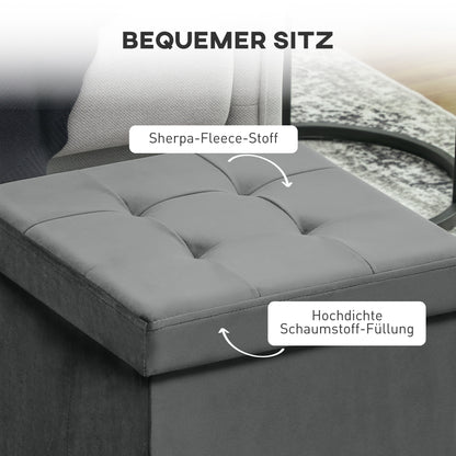 HOMCOM Klappbarer Sitzhocker mit Stauraum, Aufbewahrungsbox, Schaumstoff, MDF, Grau