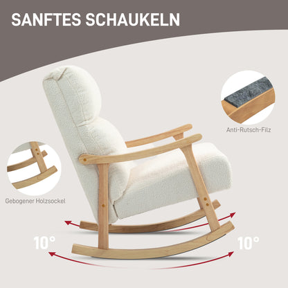 HOMCOM Schaukelstuhl، Stoffbezug in Samtoptik، Ergonomische Rückenlehne، 120 كجم Belastbarkeit، 65B x 90T x 98H سم، Cremeweiß