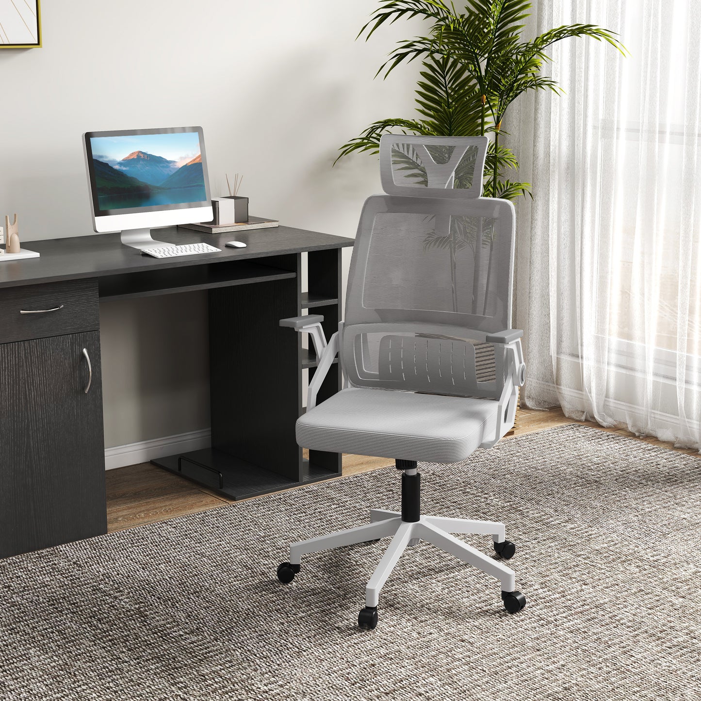 Vinsetto Bürostuhl Schreibtischstuhl Office-Stuhl، höhenverstellbar، 1 Kopfstütze، 58 × 61 × 119 سم. شوارتز