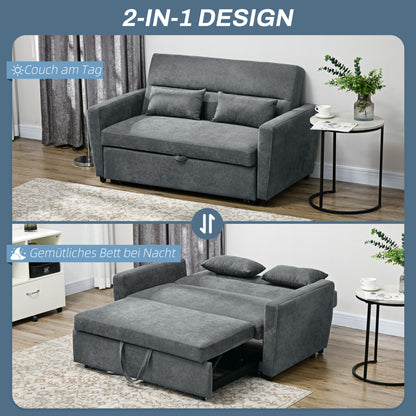 HOMCOM Schlafsofa, 2-Sitzer, ausklappbar, bis 200 kg, Holzrahmen, 155x90x88,5cm, Dunkelgrau