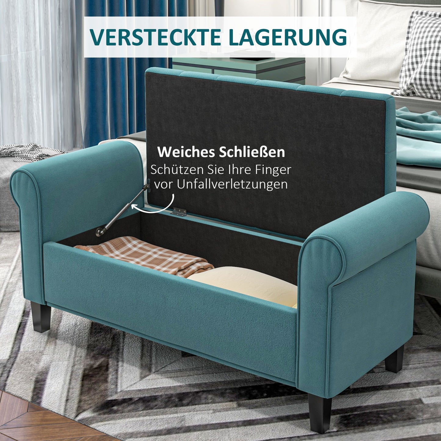 HOMCOM Sitzbank im Vintage-Design, Sitzbank mit Stauraum, Samtoptik, Grün