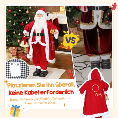 HOMCOM Weihnachtsmann 1,15 m stehende Weihnachtsmann mit Geschenk- und Weihnachtsglock Indoor, Rot