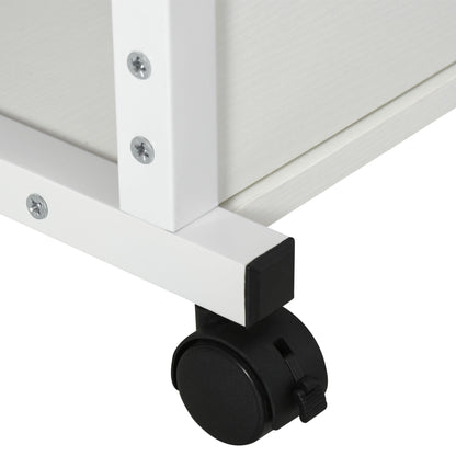HOMCOM Beistelltisch mit Rollen, höhenverstellbar, kompakt, 2 Ablageböden, Metallrahmen, 80x40x72-82 cm, Weiß