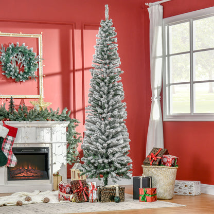 HOMCOM Künstlicher Weihnachtsbaum 225 cm Bleistift Kiefernbaum mit Schnee, 738 Spitzen für drinnen