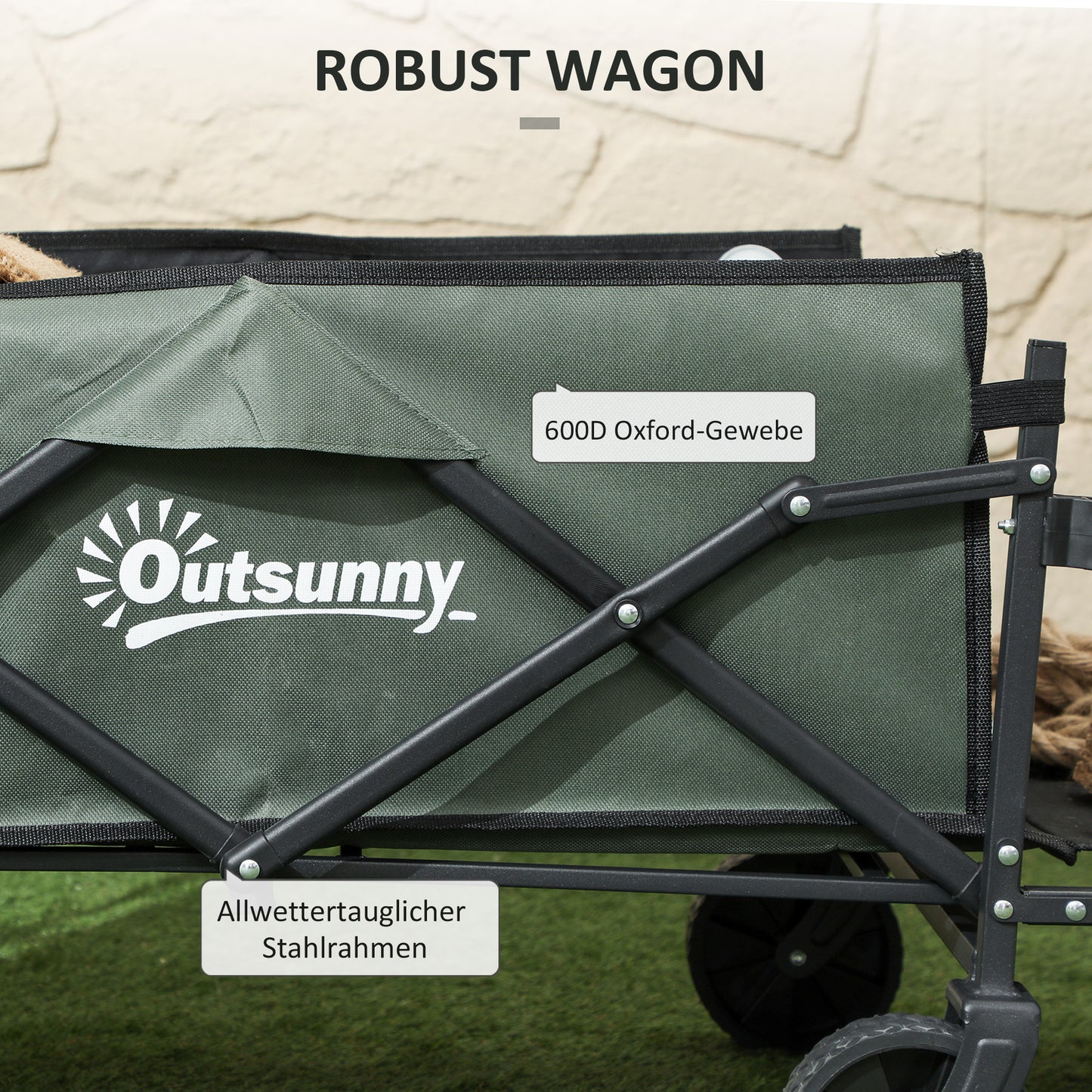 Outsunny Gartenwagen 90 kg belastbar, klappbar Transportwagen mit herausnehmbare Plane, Griff, Rädern 72 Liter Grün
