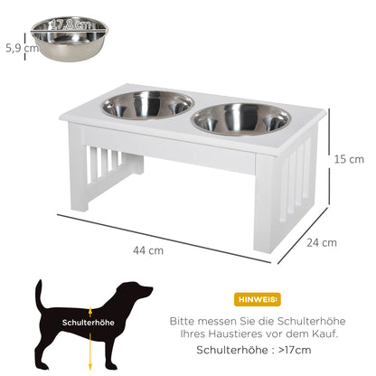 PawHut Hunde-Futterstation, rutschfest, 44 x 24 x 15cm, Weiß, 0,9L pro Napf