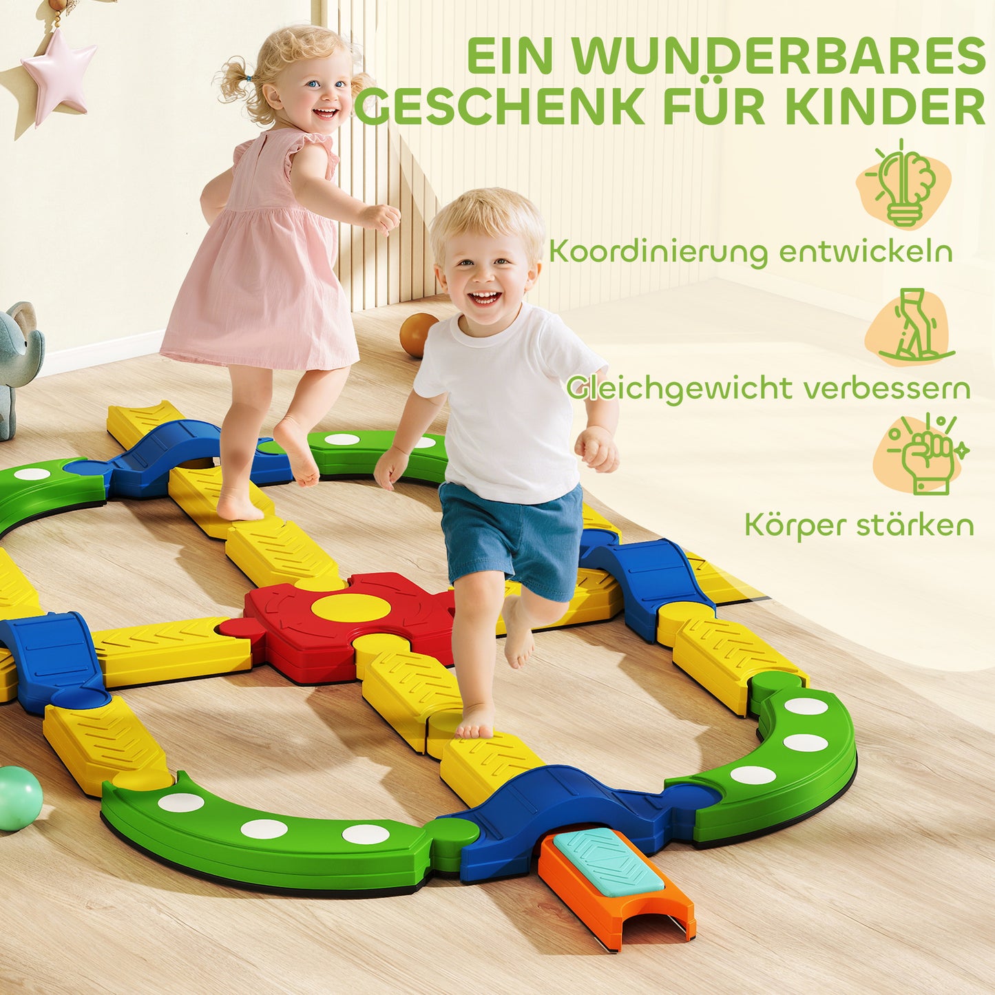 AIYAPLAY Balancebalken für Kinder, interaktives Gestell, rutschfest, Kunststoff, Bunt