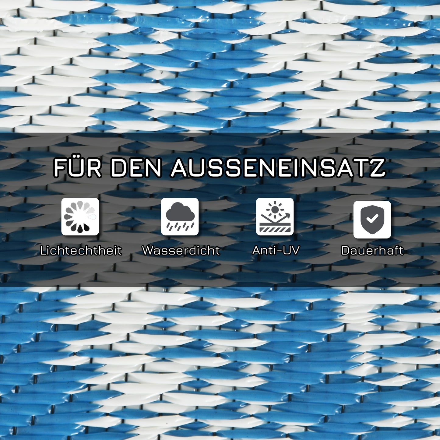 Outsunny Outdoor Wendeteppich, wasserfest, Blattmuster, 182x274cm, Blau/Creme