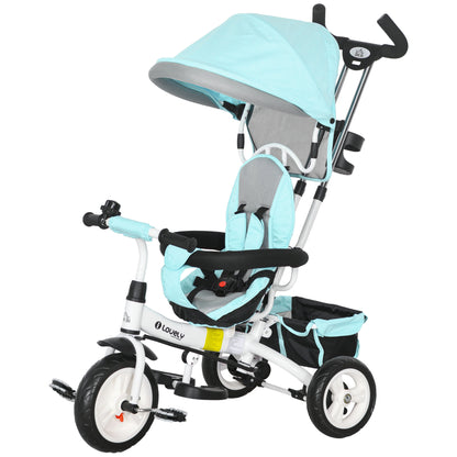 HOMCOM 6-in-1 Kinderdreirad mit Schiebestange, Dach, Gurt, Ablagekorb, für 1-5 Jahre, Grün
