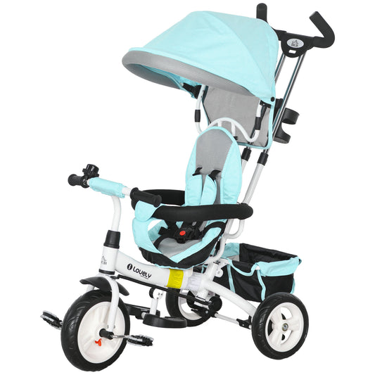HOMCOM 6-in-1 Kinderdreirad mit Schiebestange, Dach, Gurt, Ablagekorb, für 1-5 Jahre, Grün