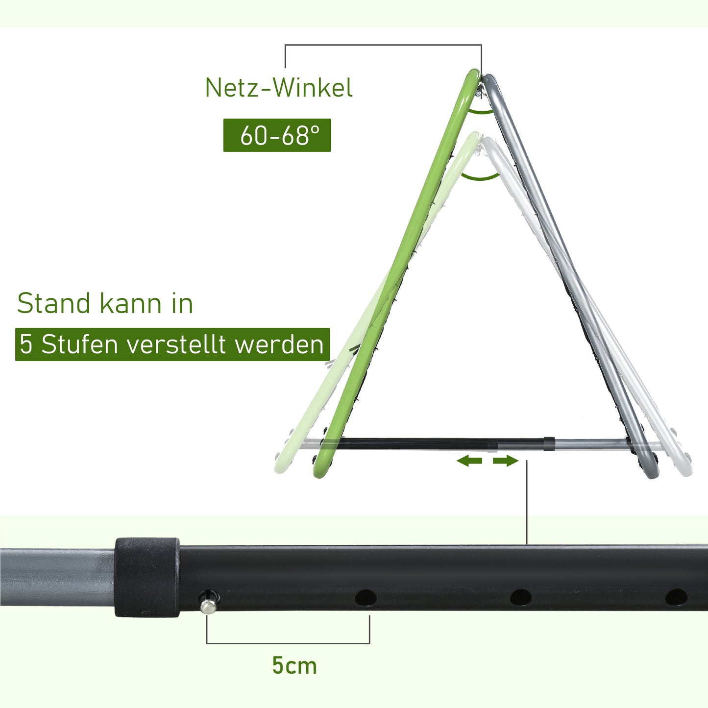 HOMCOM Fußball Rebounder Kickback Tor Rückprallwand Netz für Baseball Basketball beidseitiger Rückprall Verstellbar in 5 Stufen Metall Grün+Schwarz 75 x 75 x 64 cm
