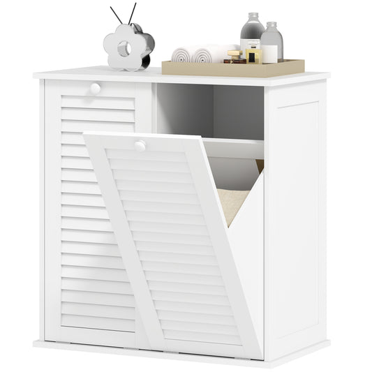 HOMCOM Wäscheschrank, 2 Kippbehälter für Wäsche, 2 Lamellentüren, 70 x 38 x 73 cm, Weiß