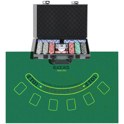SPORTNOW Poker-Set, Pokerkoffer, 400 Chips, 2 Kartendecks, 5 Würfel, Dealer-Scheibe, Unterlage