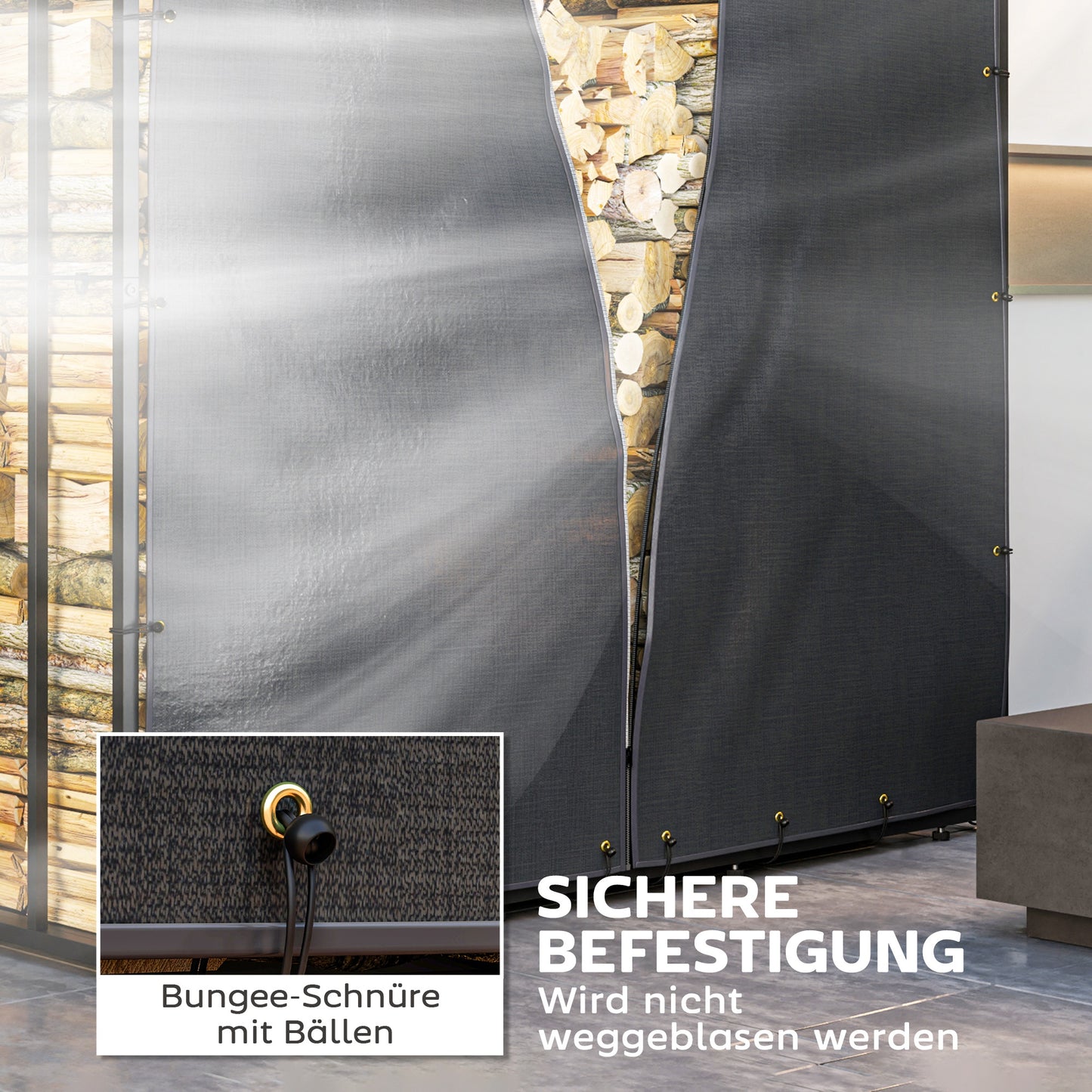 Outsunny Abdeckung für Brennholzregal, 2er-Set, wetterfest & staubdicht, 174x173 & 174x161,5, Schwarz