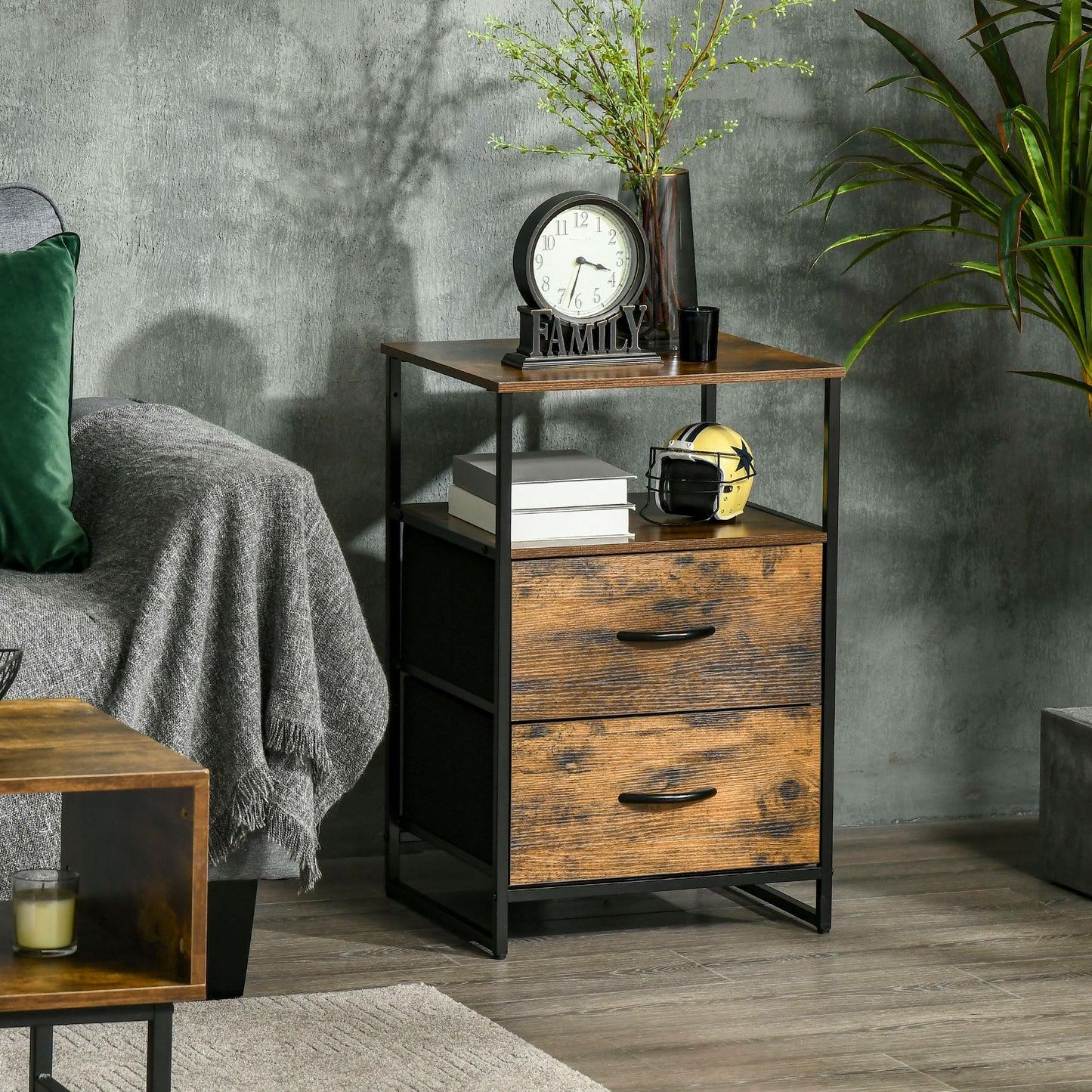 HOMCOM Wohnzimmerschrank, Beistellschrank, Stoffschubladen, MDF, Stahlrahmen, Braun