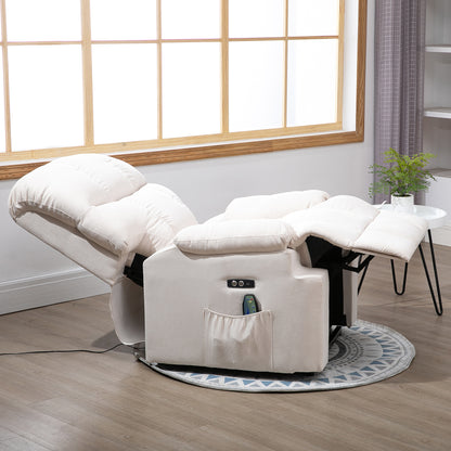 HOMCOM Sessel mit Aufstehhilfe, Massagesessel, Relaxsessel mit USB-Anschluss, Fernsehsessel mit Fernbedienung, Seitentasche, Neigebarer TV-Sessel mit Samtoptik, Beige
