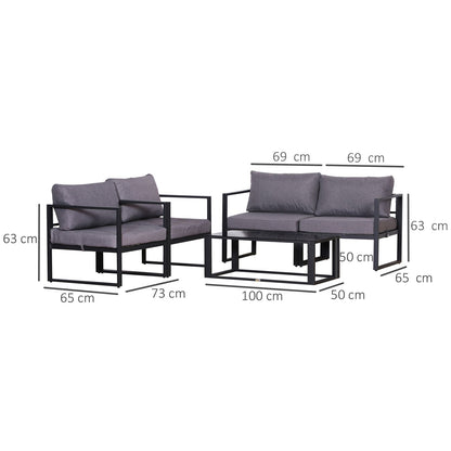 Outsunny Vierteiliges Gartenmöbel Set, Sitzgruppe, Sofa mit Sitzkissen, Tisch mit Stauraum, Polyester, Grau, 138 x 69 x 63 cm