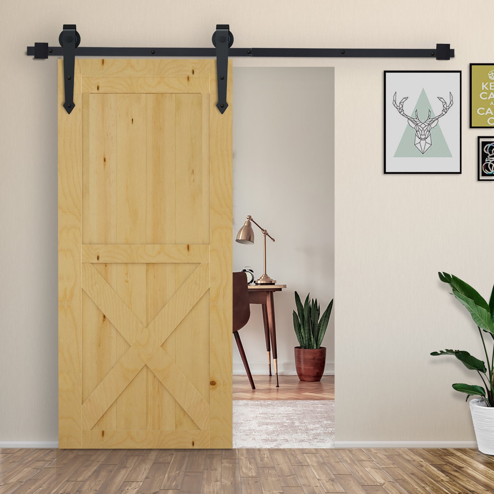 HOMCOM Schiebetür-Kit, rustikales Design, Kohlenstoffstahl, trägt bis zu 100 kg pro Paneel