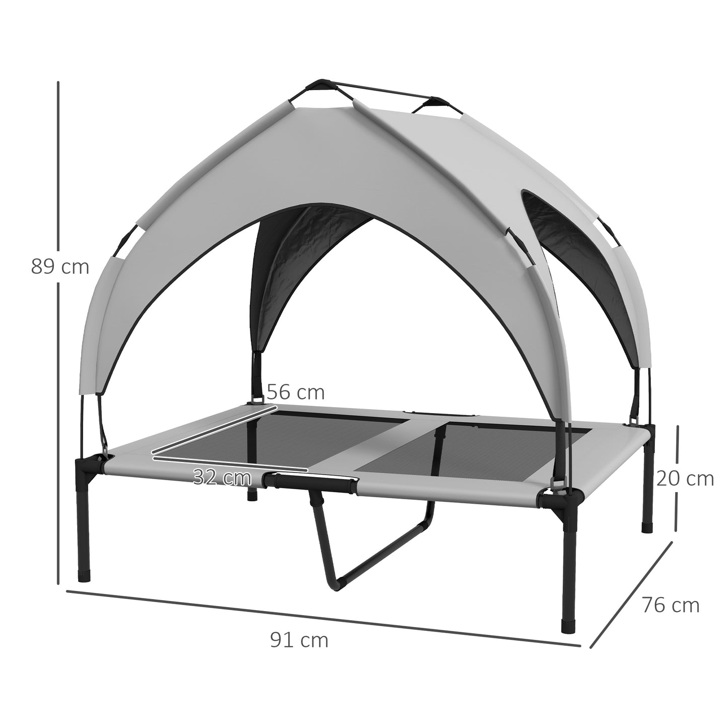 PawHut Hundebett mit Dach, atmungsaktiv, wasserabweisend, bis 30 kg, 91 x 76 x 89 cm, Hellgrau