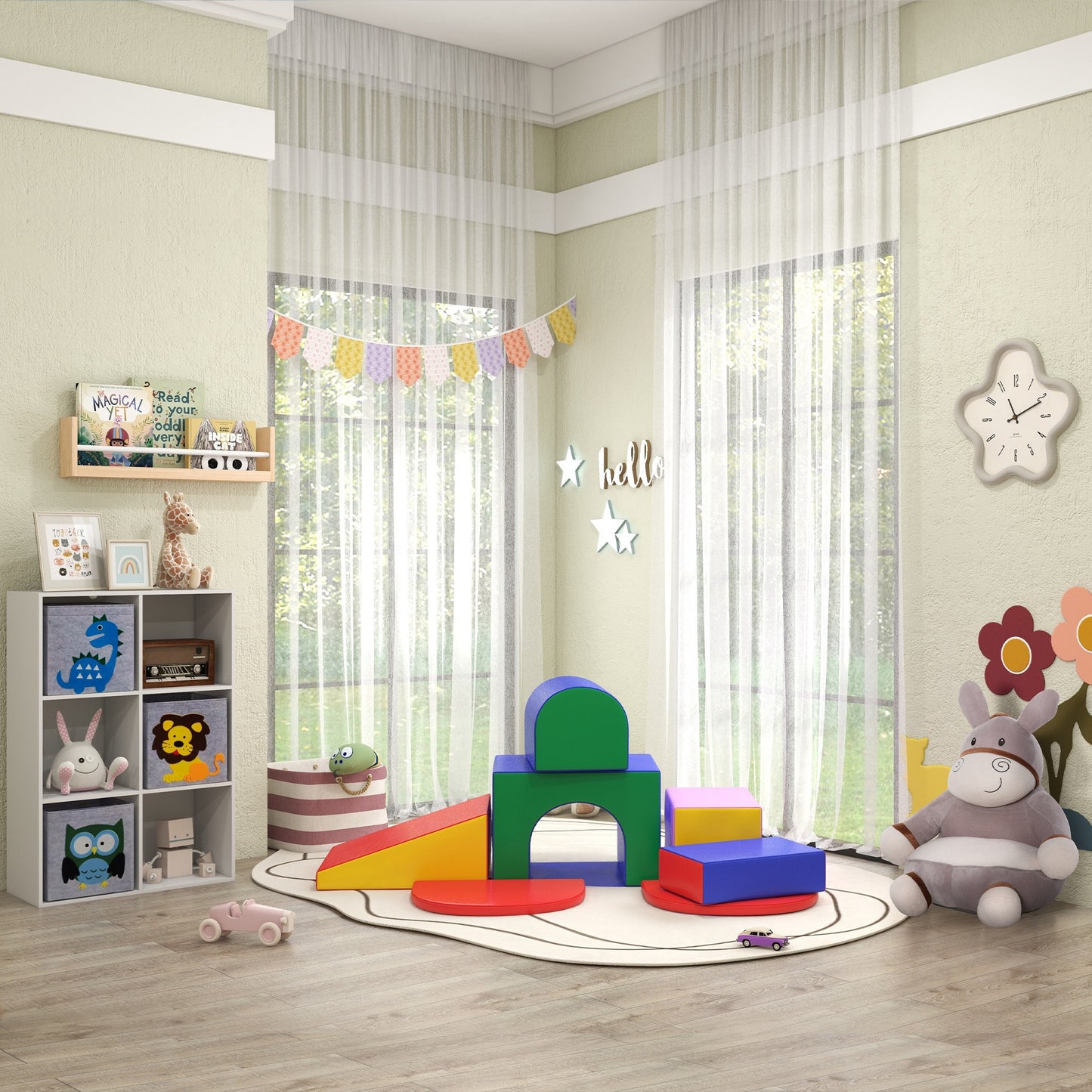 HOMCOM Saftbaustein-Set für Kinder, Schaumstoffblöcke, Quadrat, Treppe, Rampe, Kunstleder, Mehrfarbig