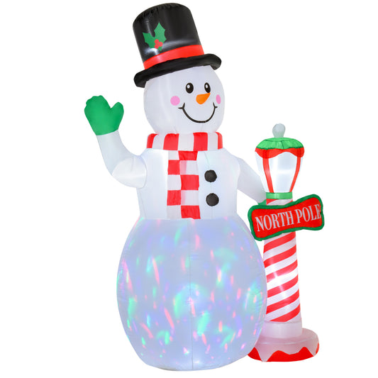 HOMCOM Weihnachtsdeko, aufblasbarer Schneemann, 2,4 m, LED-Beleuchtung, Gebläse, Weiß