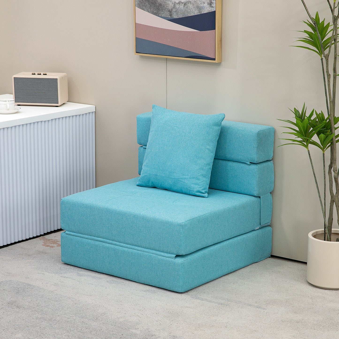 HOMCOM Schlafsessel Relaxsessel Gästebett. abnehmbarer Bezug, 70 cm x 70 cm x 61 cm, Hellblau